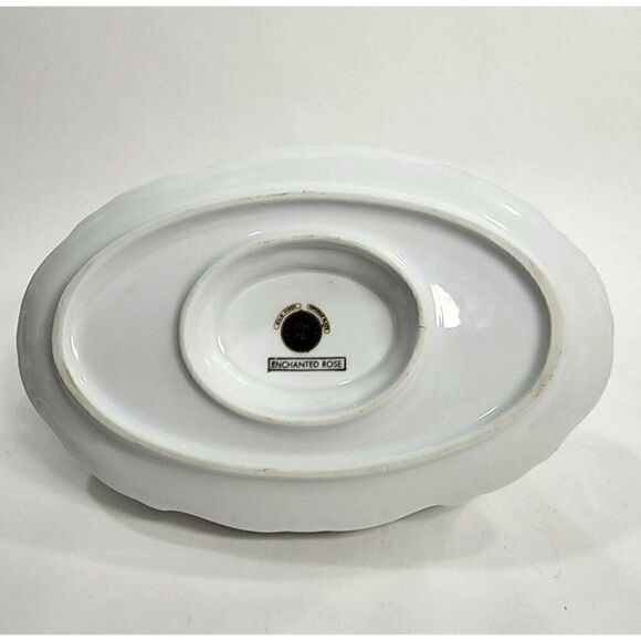 Home Arts ENCHANTED ROSE Pink Gravy Boat with Attached Underplate Germany - Picture 7 of 11